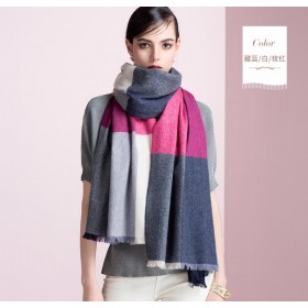 Pure Cashmere Scarf Women Rose Gray Big Plaid Fashional Winter Warm Scarf